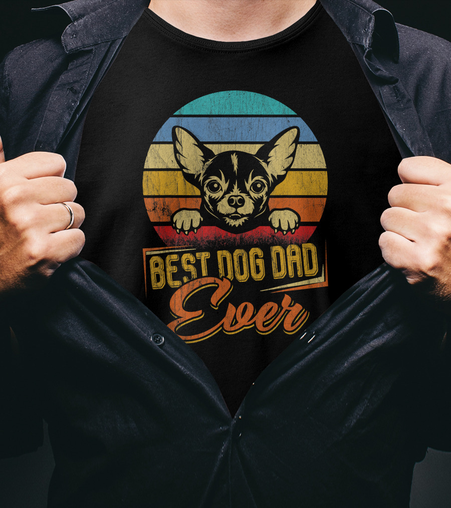 Best Dog Dad Ever Vintage Chihuahua Retro Stripes T-Shirt