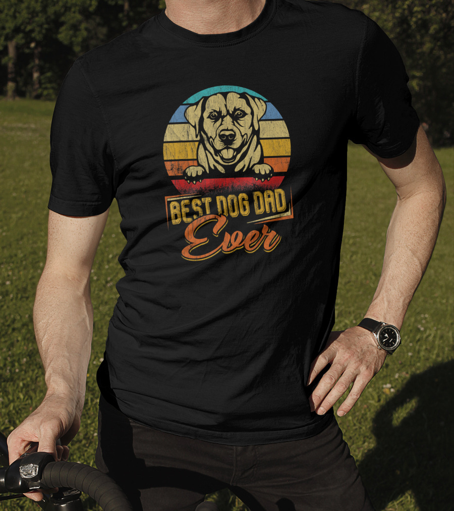 Best Dog Dad Ever Labrador Retro Stripes T-Shirt