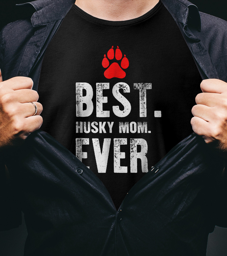 Best Husky Mom Ever With Red Paw Prints T-Shirt
