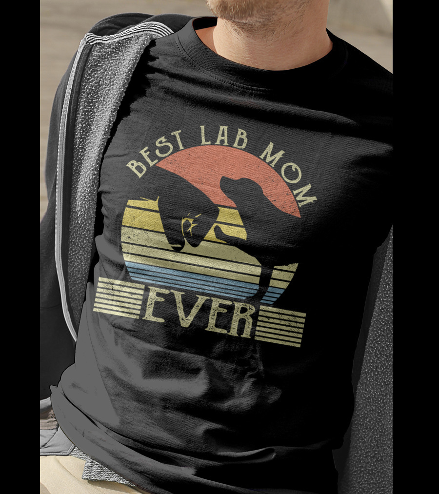 Best Lab Mom Ever Retro Labrador Retriever Sunset Stripe T-Shirt