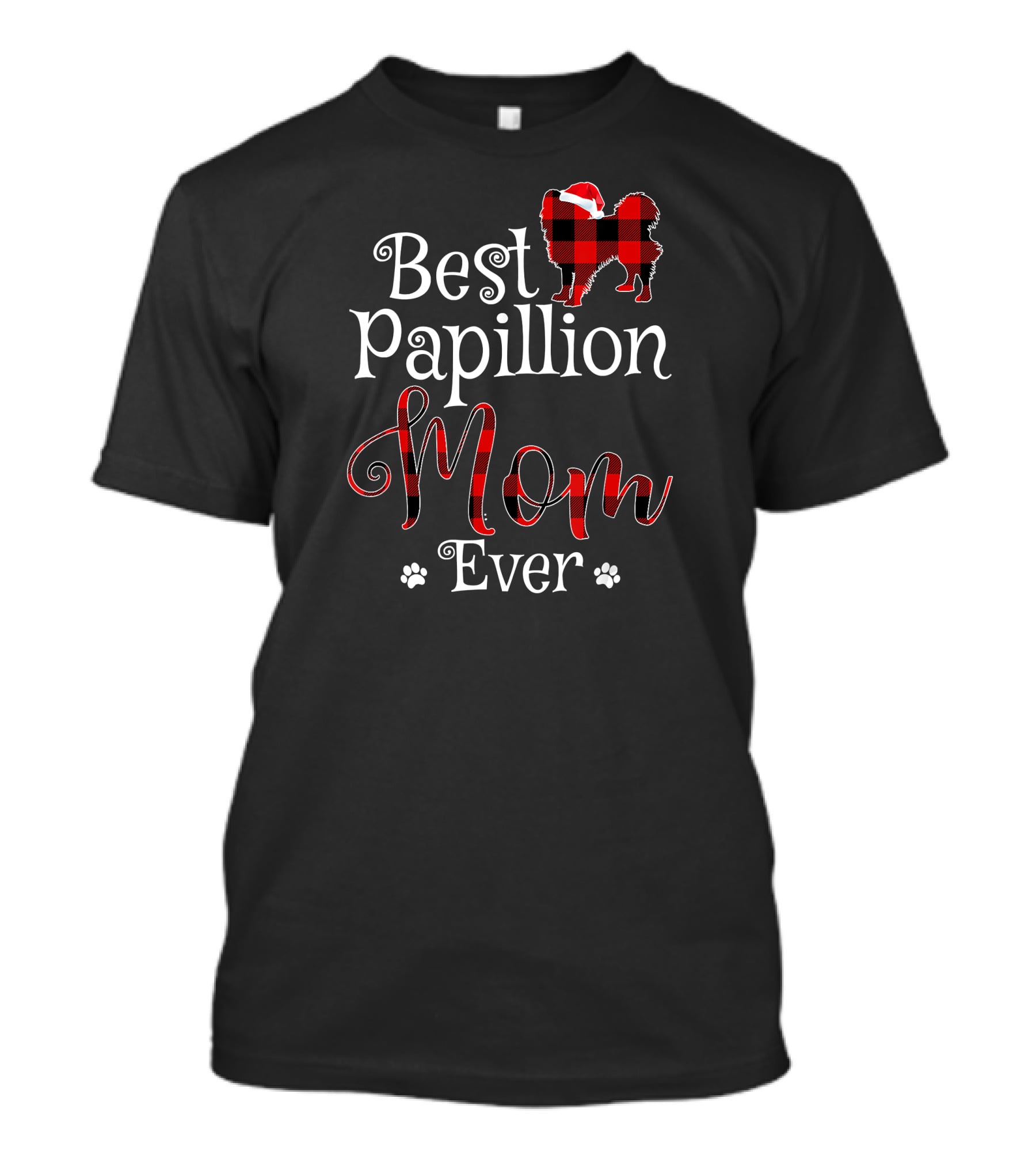 Best Papillion Mom Ever Santa Plaid Paws T-Shirt