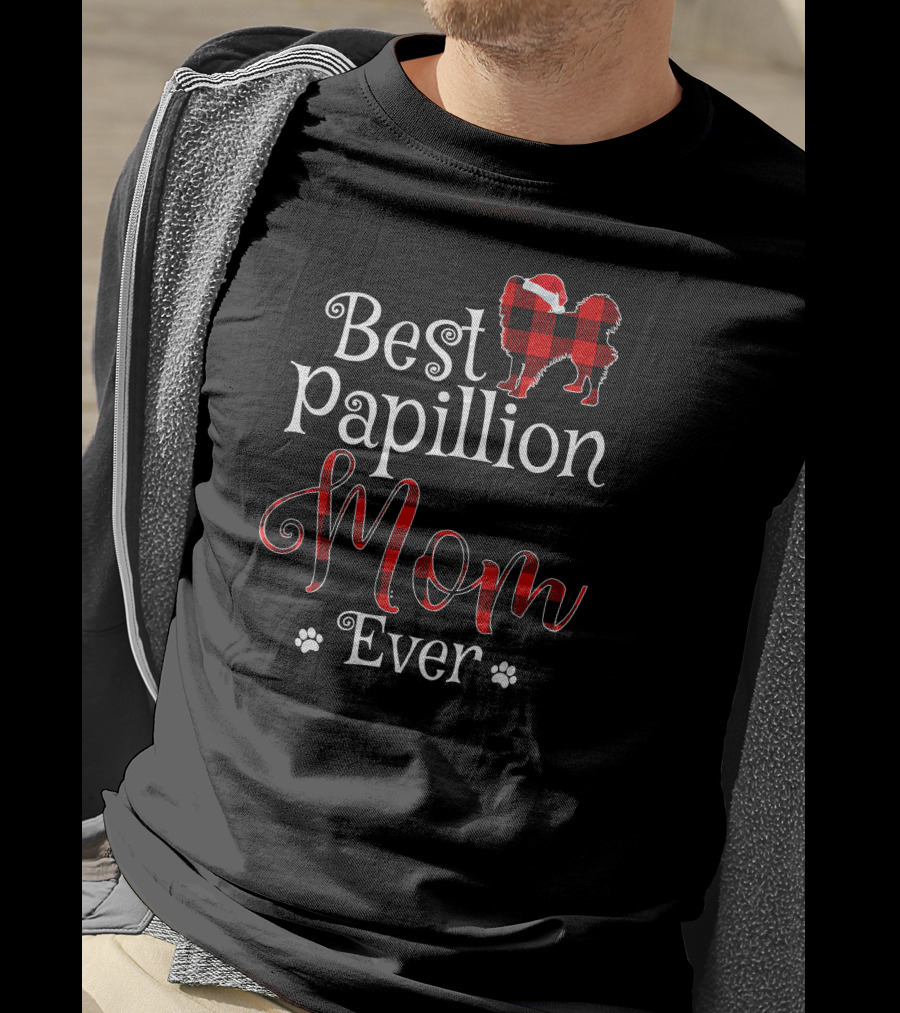 Best Papillion Mom Ever Santa Plaid Paws T-Shirt