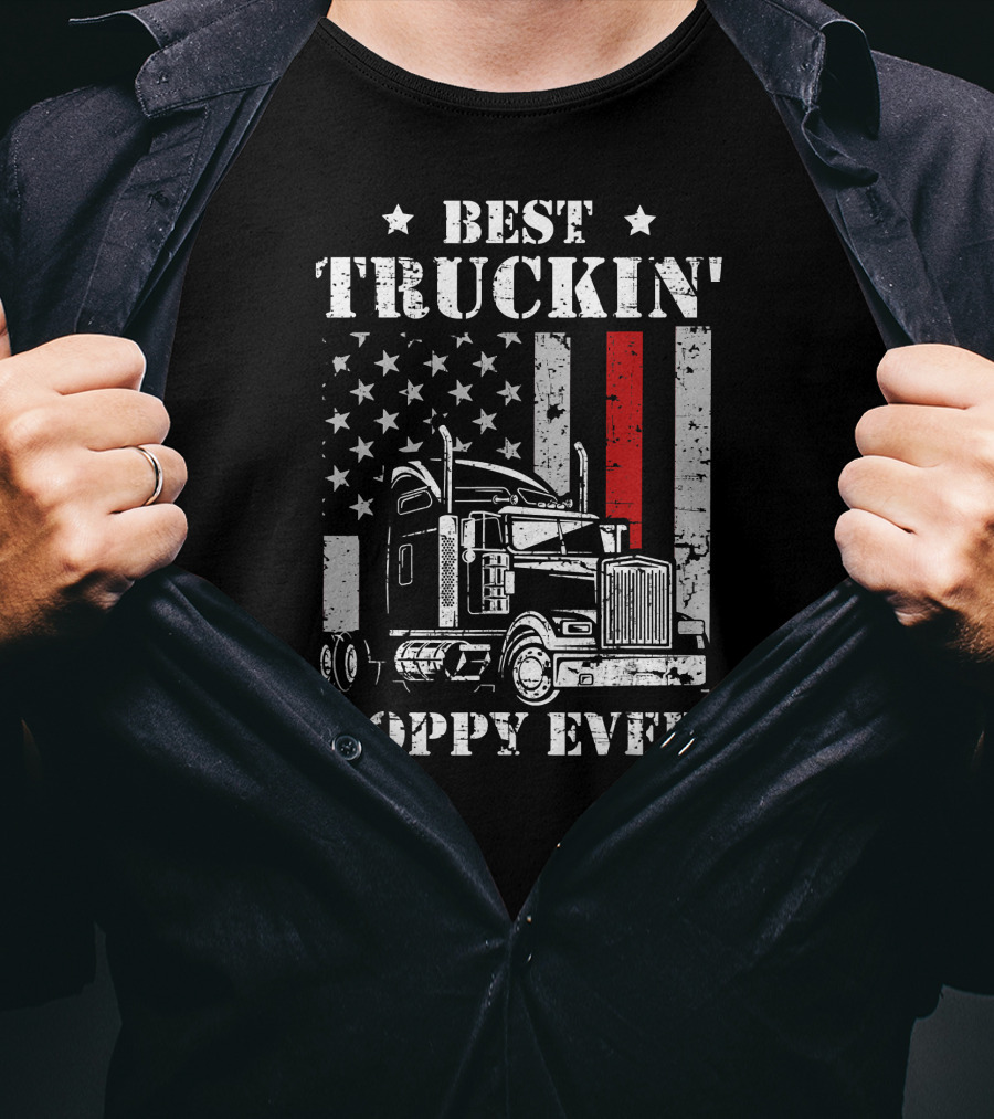 Best Truckin' Poppy Ever American Flag Semi-Truck Patriots T-Shirt