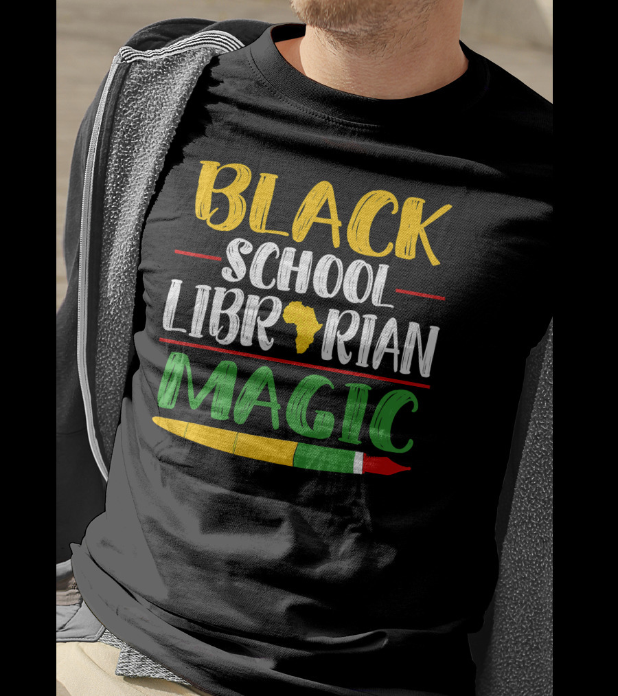 Black School Librarian Magic Africa Map Pencil T-Shirt