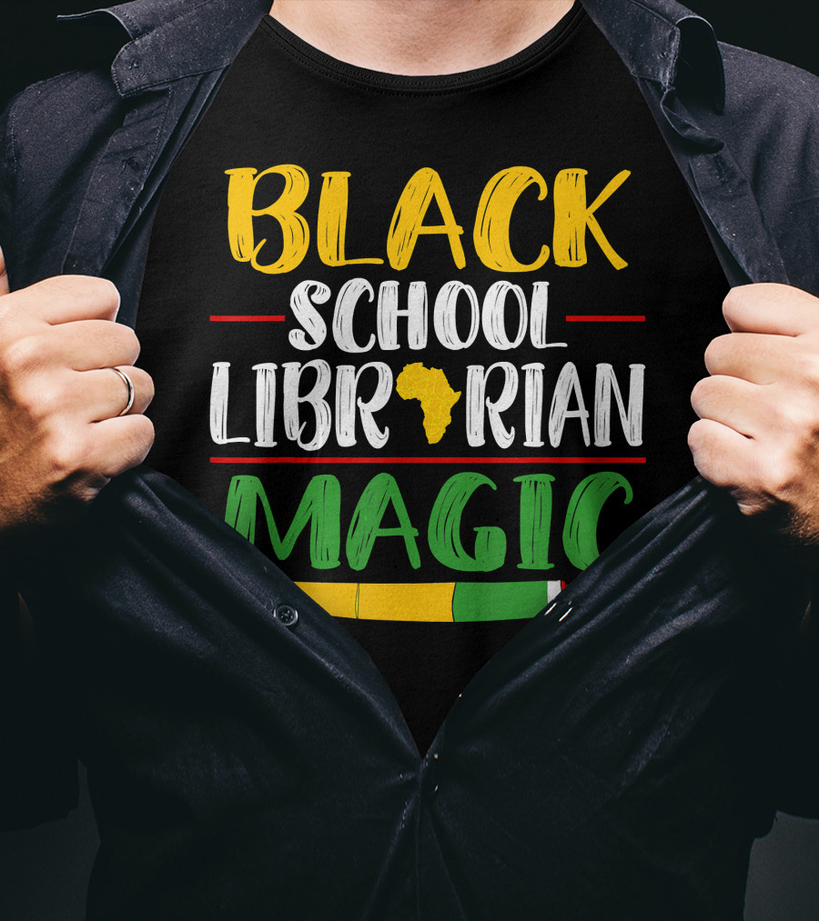 Black School Librarian Magic Africa Map Pencil T-Shirt