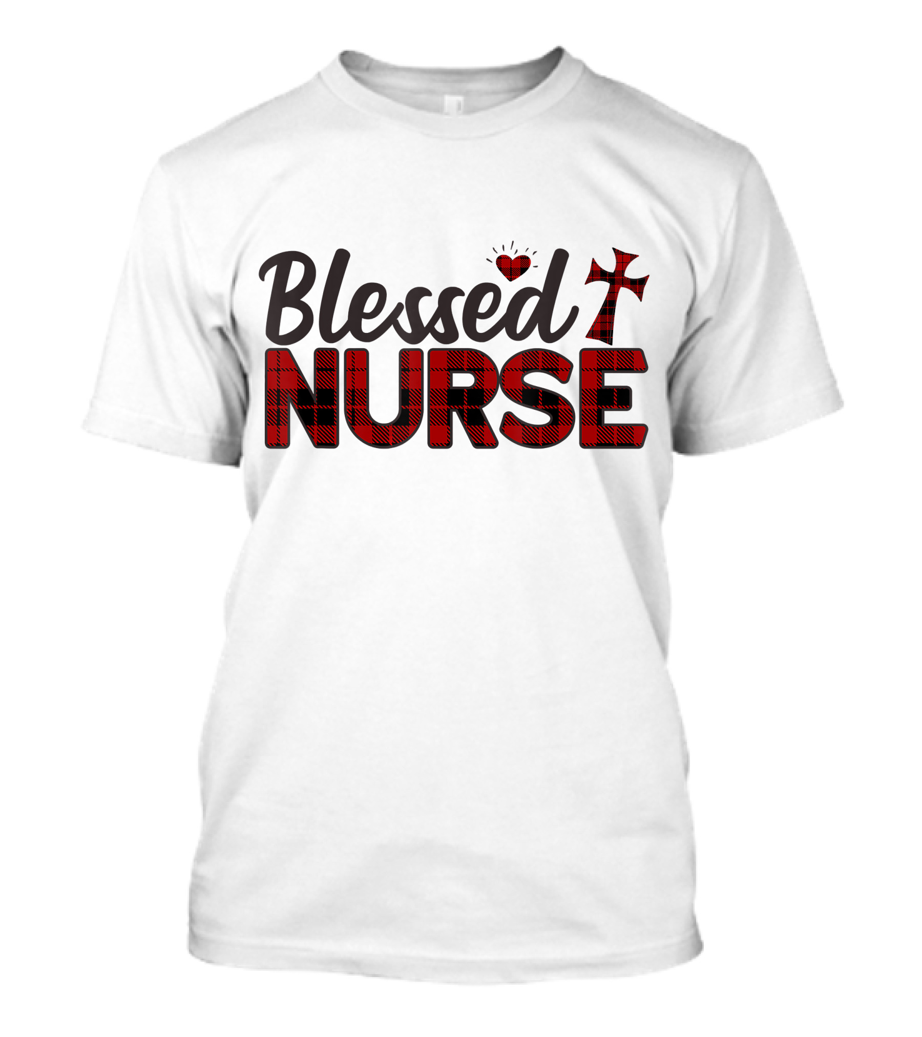 Blessed Nurse Plaid Heart Cross Christian T-Shirt