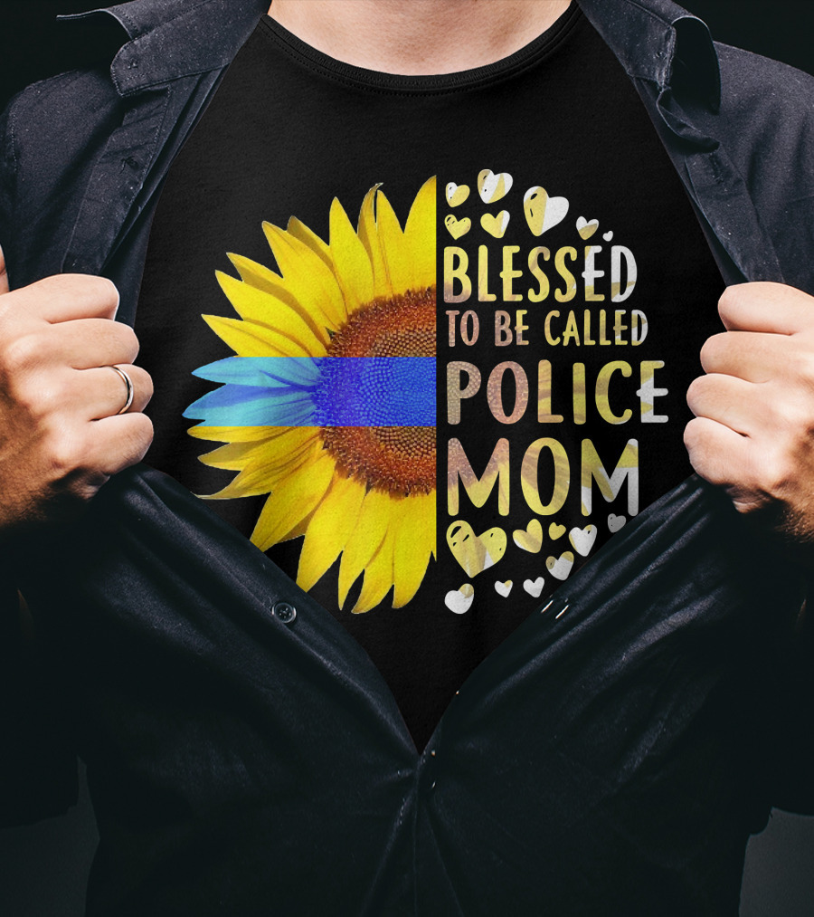Blessed To Be Called Police Mom Sunflower Heart Elements T-Shirt