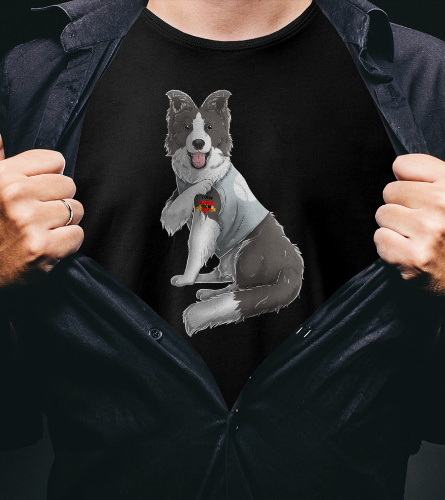 Border Collie Heart Tattoo I Love Mom Dog T-Shirt