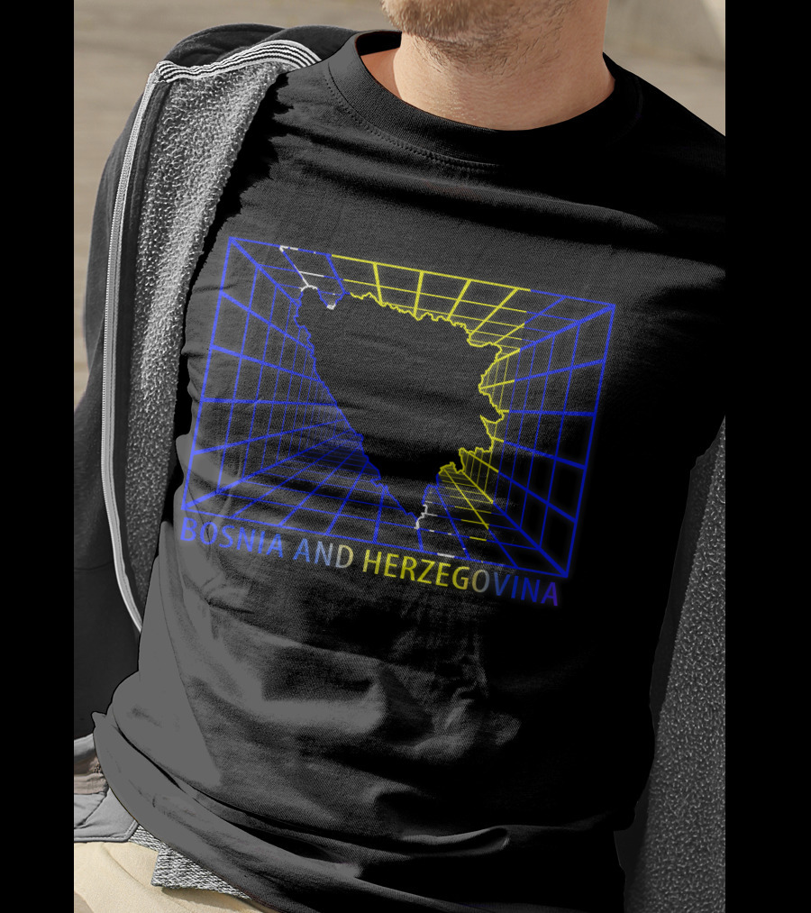 Bosnia And Herzegovina Map Bosnian Neon Grid T-Shirt
