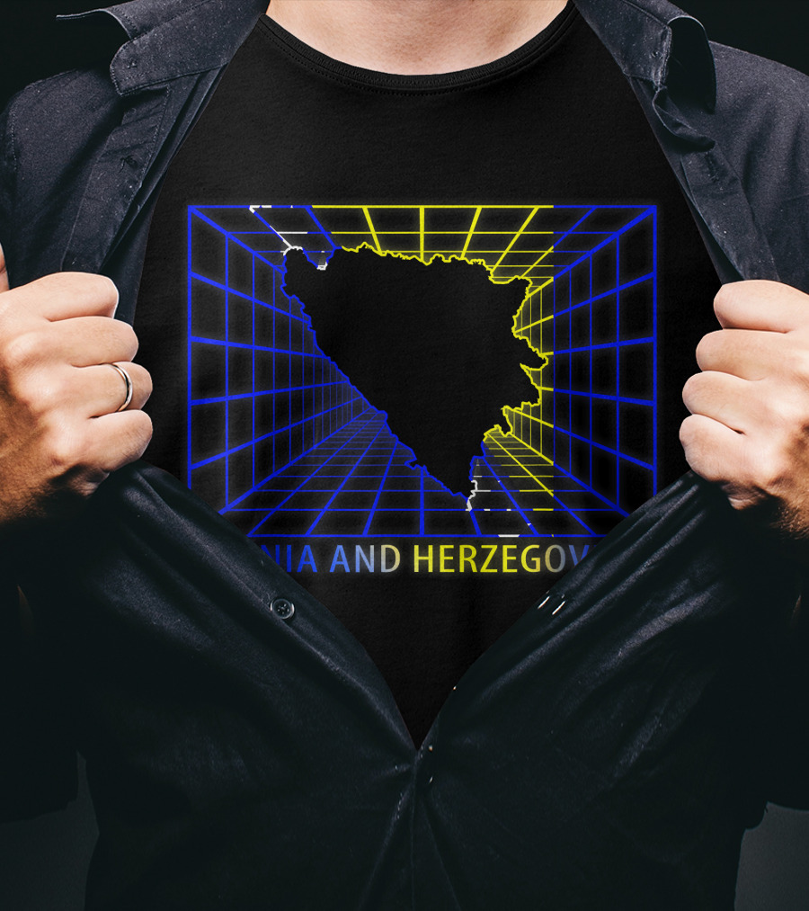 Bosnia And Herzegovina Map Bosnian Neon Grid T-Shirt