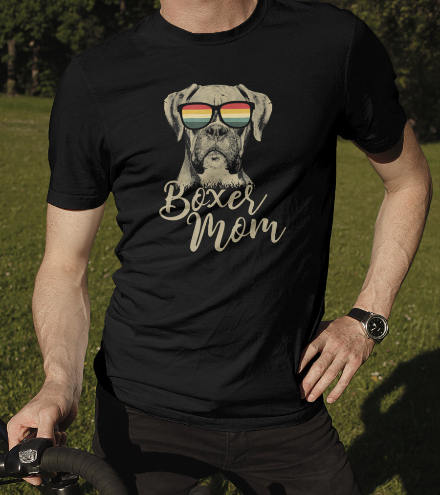 Boxer Mom Funny Boxer Dog With Colorful Sunglasses T-Shirt
