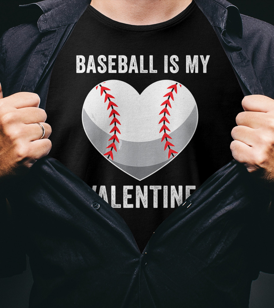Baseball Is My Valentine Heart Boys Valentine's Day Baseball Player T-Shirt