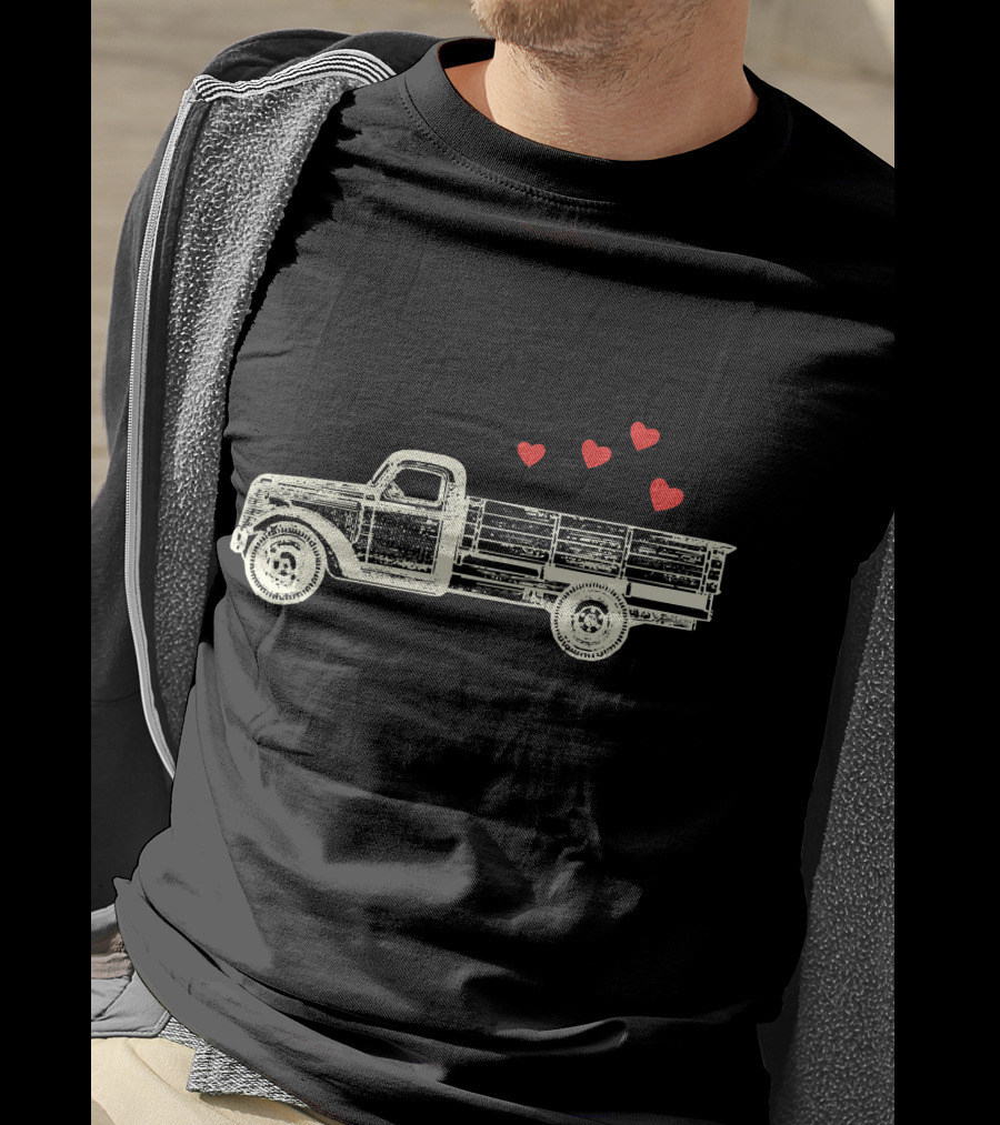 Boys Vintage Truck Hearts Cute Valentine T-Shirt