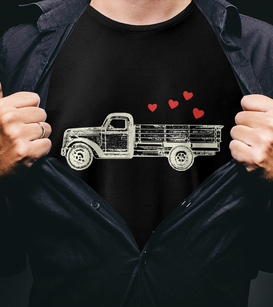 Boys Vintage Truck Hearts Cute Valentine T-Shirt