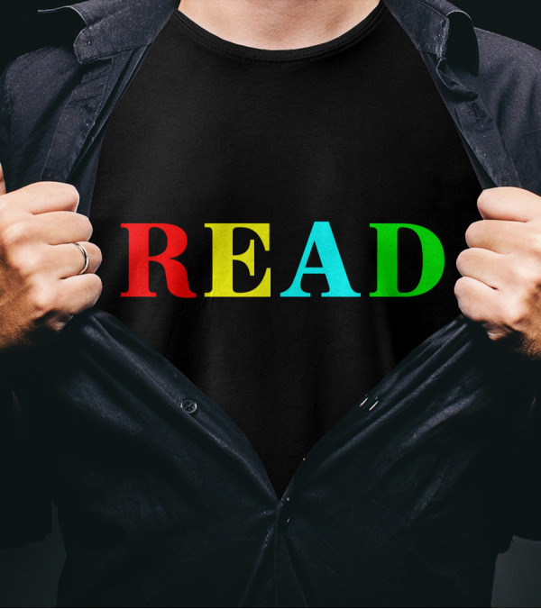 READ In Color Bold Letters Teacher Reading Book T-Shirt