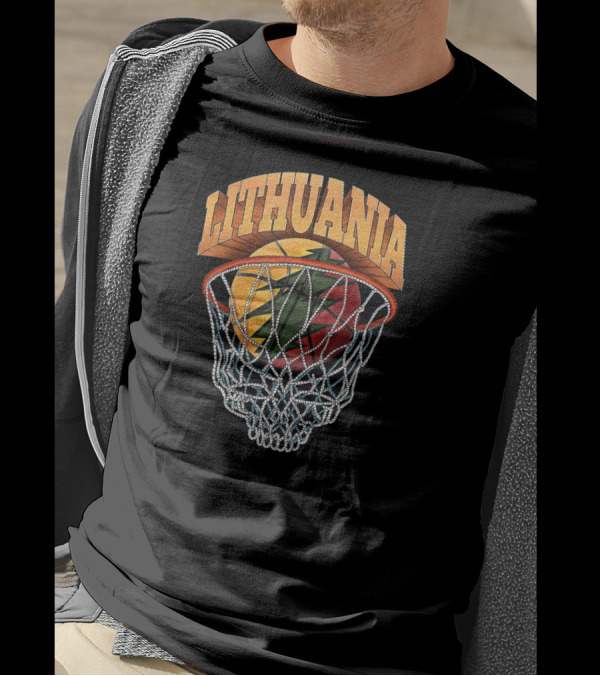 Lithuania Basketball Skeleton Net With Flag Colors T-Shirt