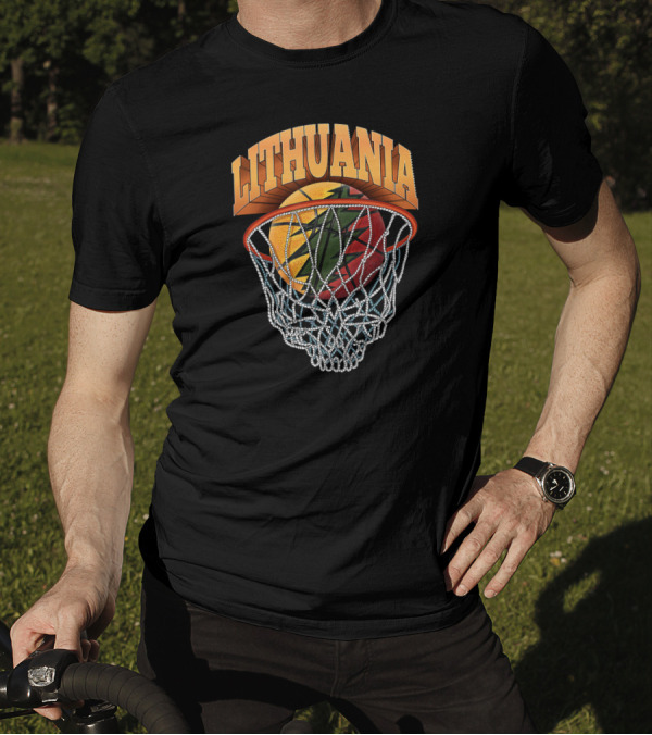 Lithuania Basketball Skeleton Net With Flag Colors T-Shirt