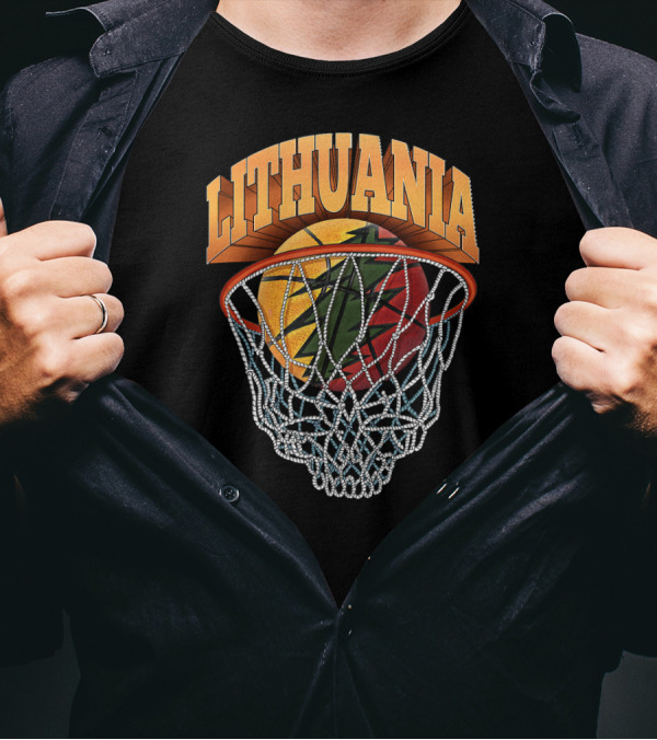 Lithuania Basketball Skeleton Net With Flag Colors T-Shirt