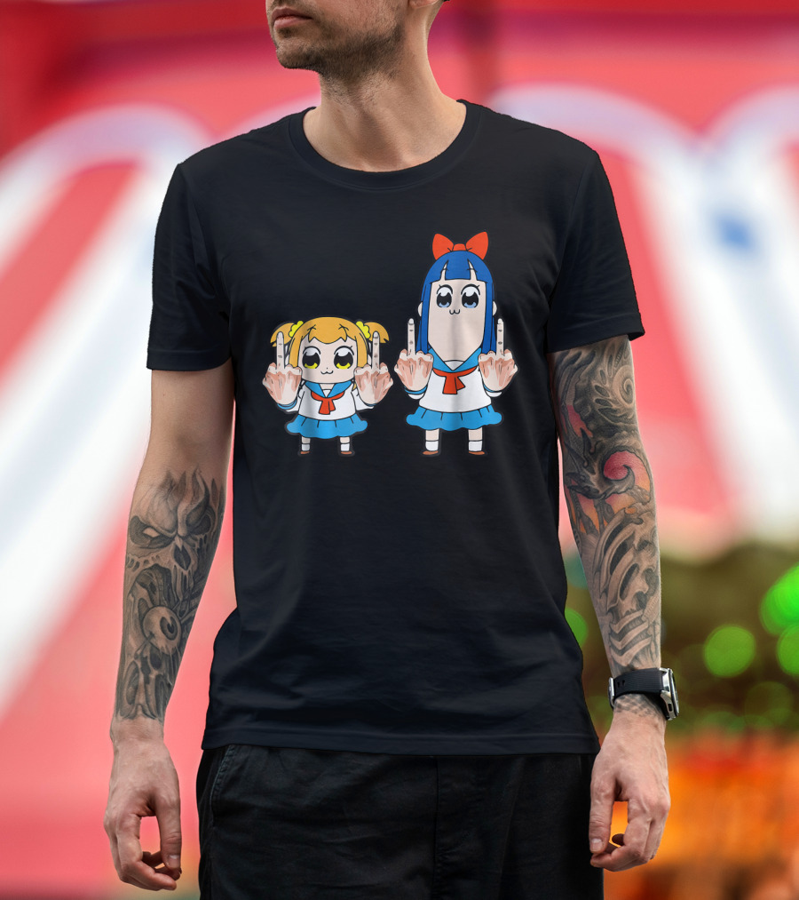 Pop Team Epic Middle Finger Gesture Iconic Anime Characters T-Shirt