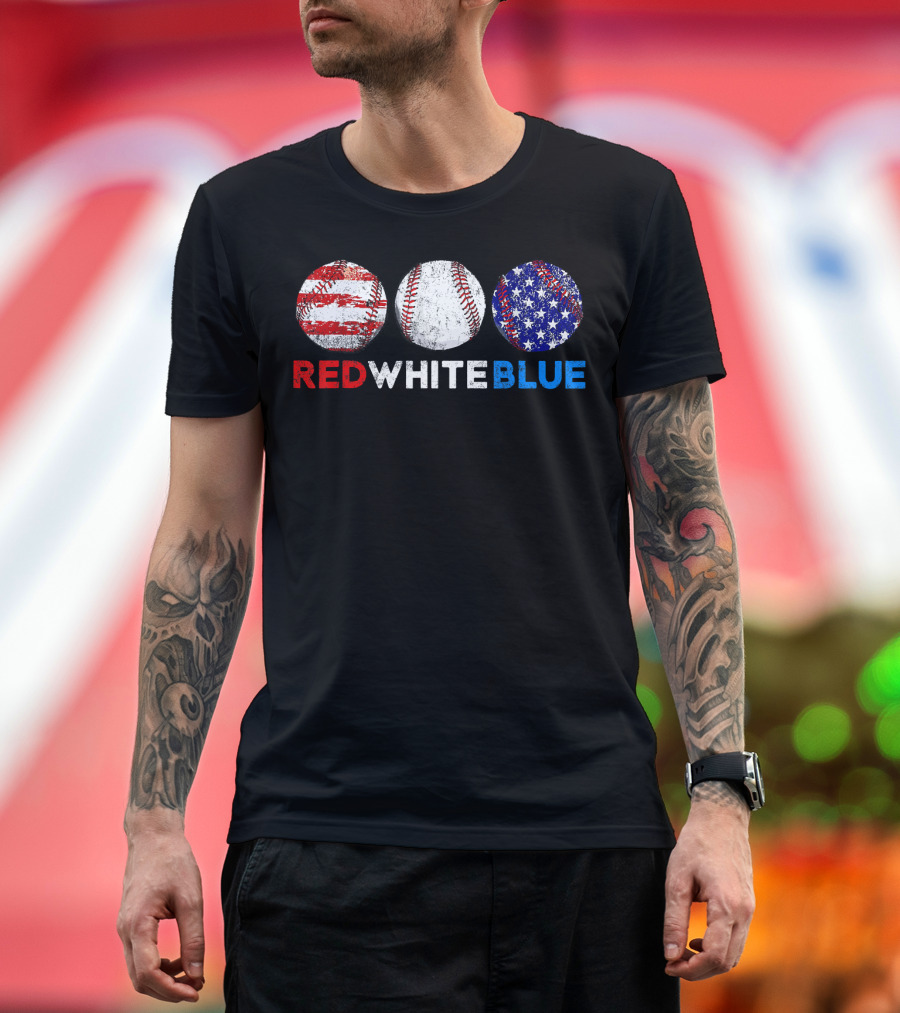 Red White Blue American Flag Baseball Softball Vintage USA Sports Patriotic T-Shirt