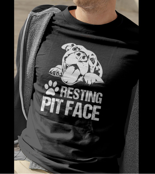 Resting Pit Face Funny Pittie Pitbull Paw Prints T-Shirt