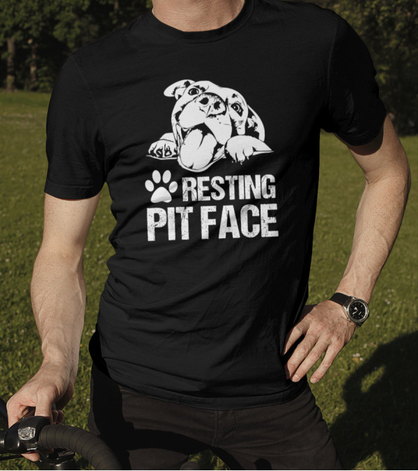 Resting Pit Face Funny Pittie Pitbull Paw Prints T-Shirt