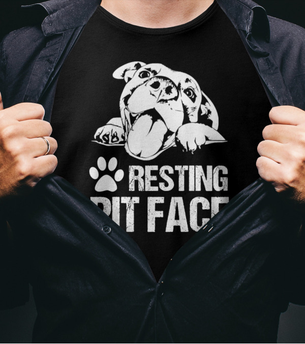 Resting Pit Face Funny Pittie Pitbull Paw Prints T-Shirt