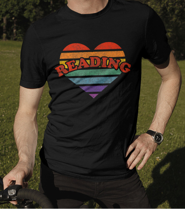 Retro Rainbow Heart Reading 80s LGB Whimsy T-Shirt