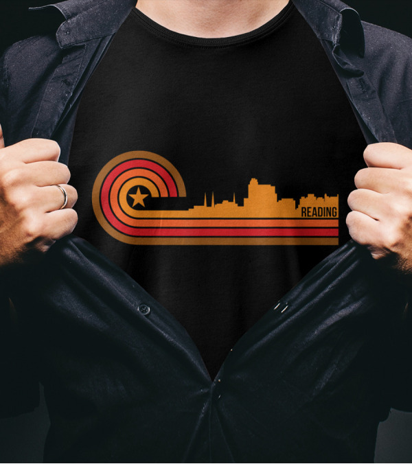 Retro Reading PA Skyline Circular Star Stripes T-Shirt