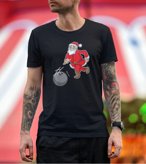 Premium T-Shirt: Santa Claus Bowling Action Holiday Fun T-Shirt Santa Claus Bowling Action Holiday Fun T-Shirt
