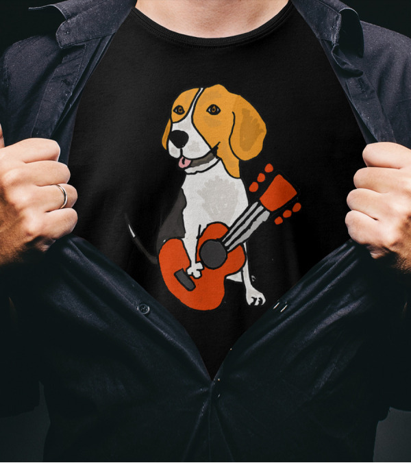 Smilemoretees Beagle Dog Playing Guitar T-Shirt