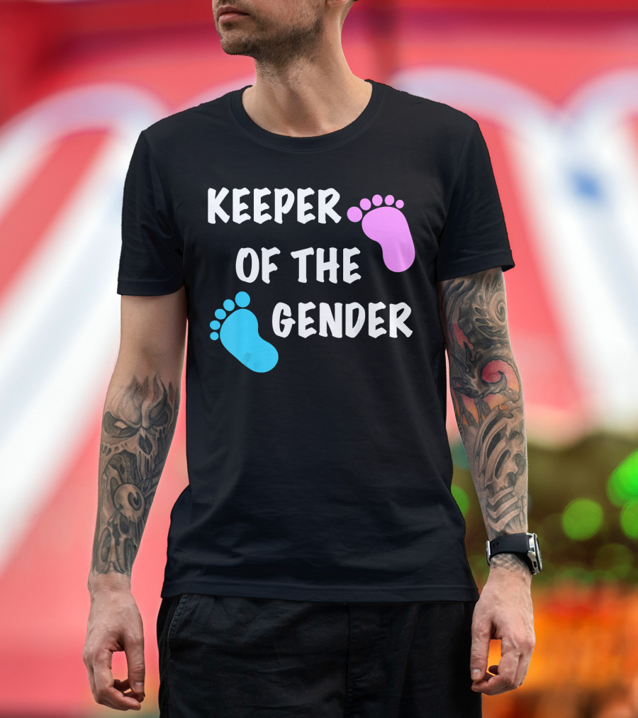 KEEPER OF THE GENDER REVEAL PARTY SUPPLI BLUE PINK FOOTPRINTS T-Shirt