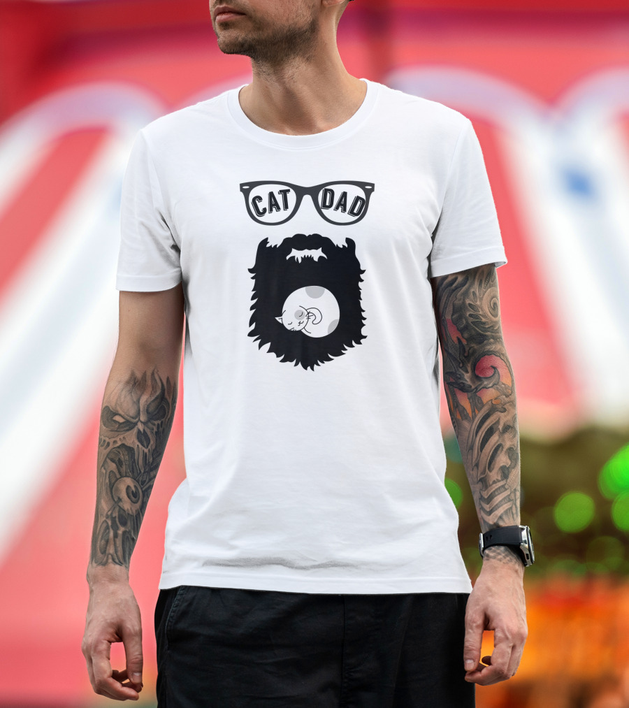 Cat Dad Beard Sleeping Cat T-Shirt