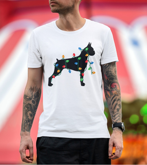 Premium T-Shirt: Boxer Dog Wrapped in Christmas Tree Lights T-Shirt Boxer Dog Wrapped in Christmas Tree Lights T-Shirt