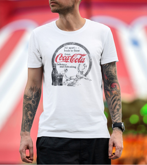 Premium T-Shirt: Coca Cola Vintage Baseball Ad Retro Sports T-Shirt Coca Cola Vintage Baseball Ad Retro Sports T-Shirt