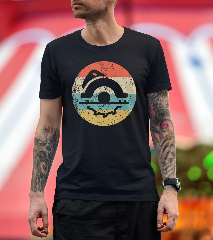 Carpenter Vintage Circular Saw Retro Stripes T-Shirt
