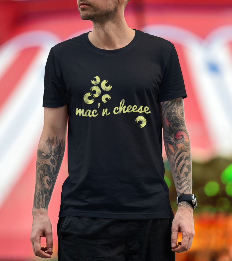 Classic Vintage Mac'n Cheese Text with Pasta Shapes T-Shirt
