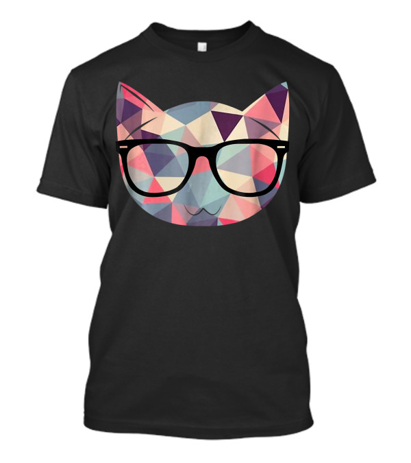 Nerd Cat With Glasses Geometric T-Shirt