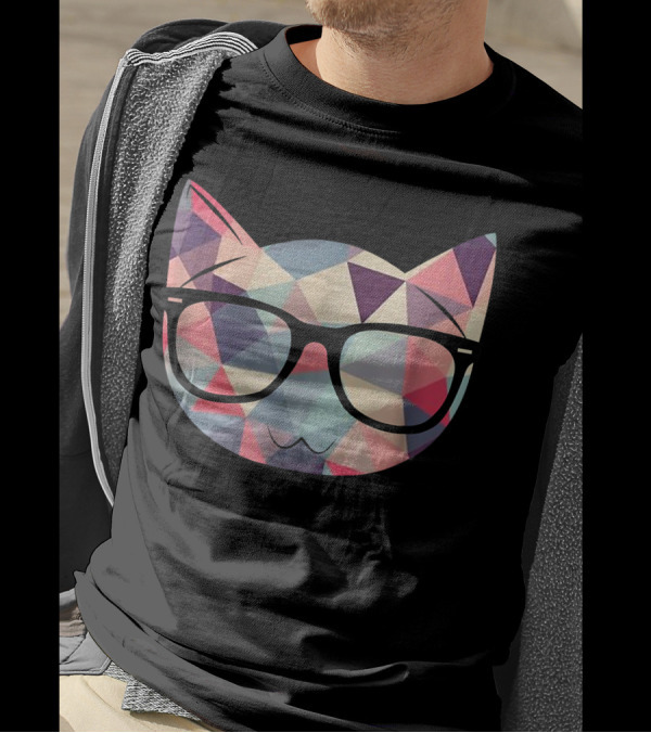 Nerd Cat With Glasses Geometric T-Shirt