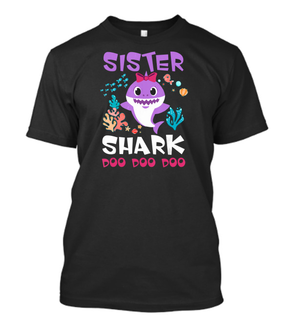 Sister Shark Doo Doo Doo Underwater Theme With Cute Purple Shark And Sea Creatures T-Shirt
