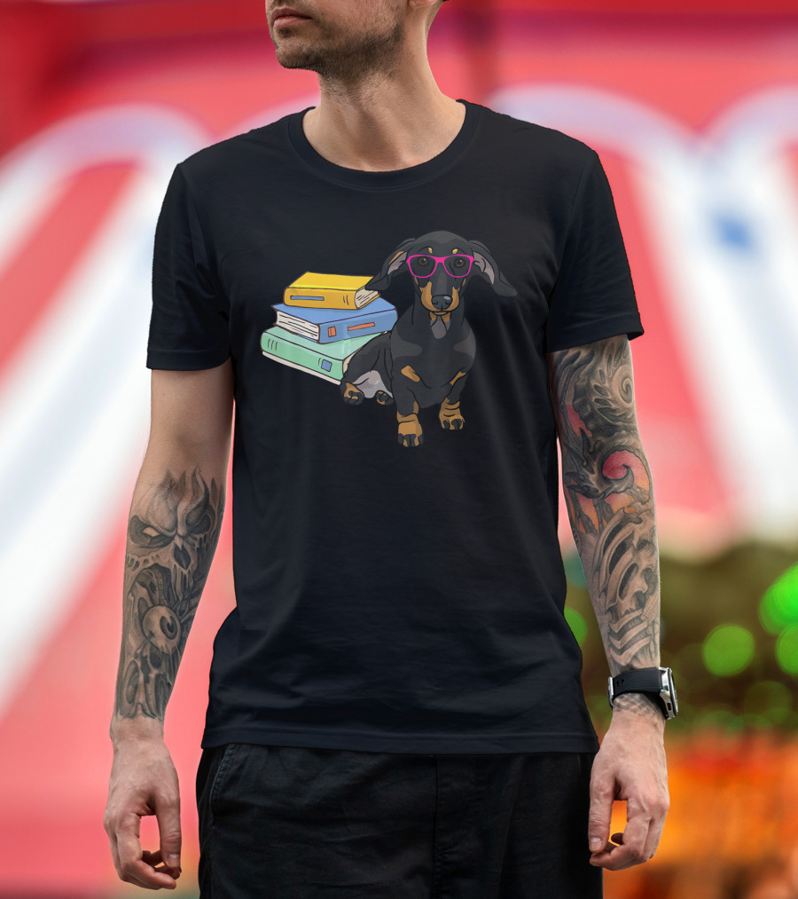 Dachshund Geek Dogeek Dogs Book Love Glasses Cute T-Shirt