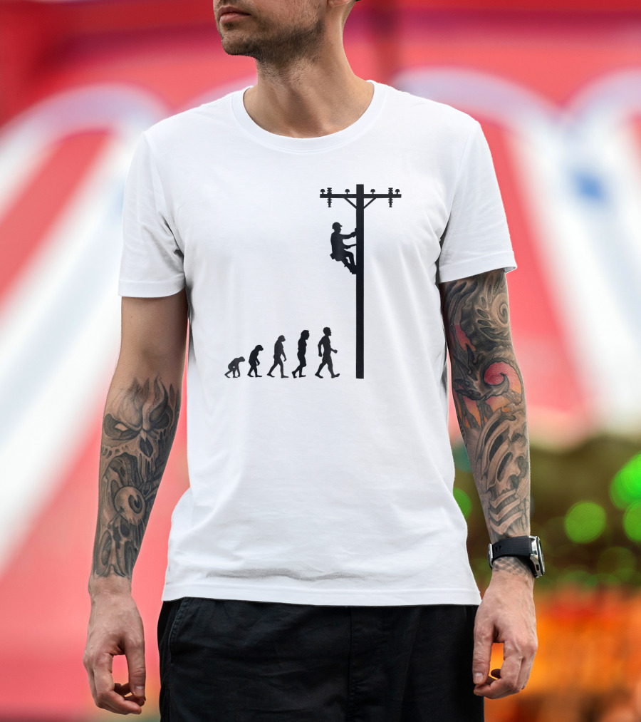 Evolution Of Lineman Funny Electrician Humor Power Line Worker T-Shirt