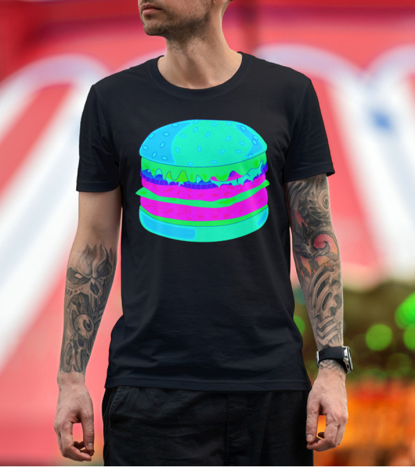 Premium T-Shirt: EDM Cheese Burger Techno Dance Vaporwave Neon Hamburger T-Shirt EDM Cheese Burger Techno Dance Vaporwave Neon Hamburger T-Shirt