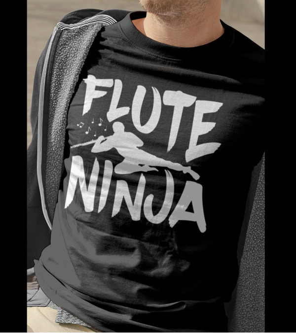 Flute Ninja Musician Silhouette Playing Instrument With Notes T-Shirt
