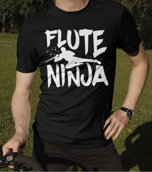 Flute Ninja Musician Silhouette Playing Instrument With Notes T-Shirt