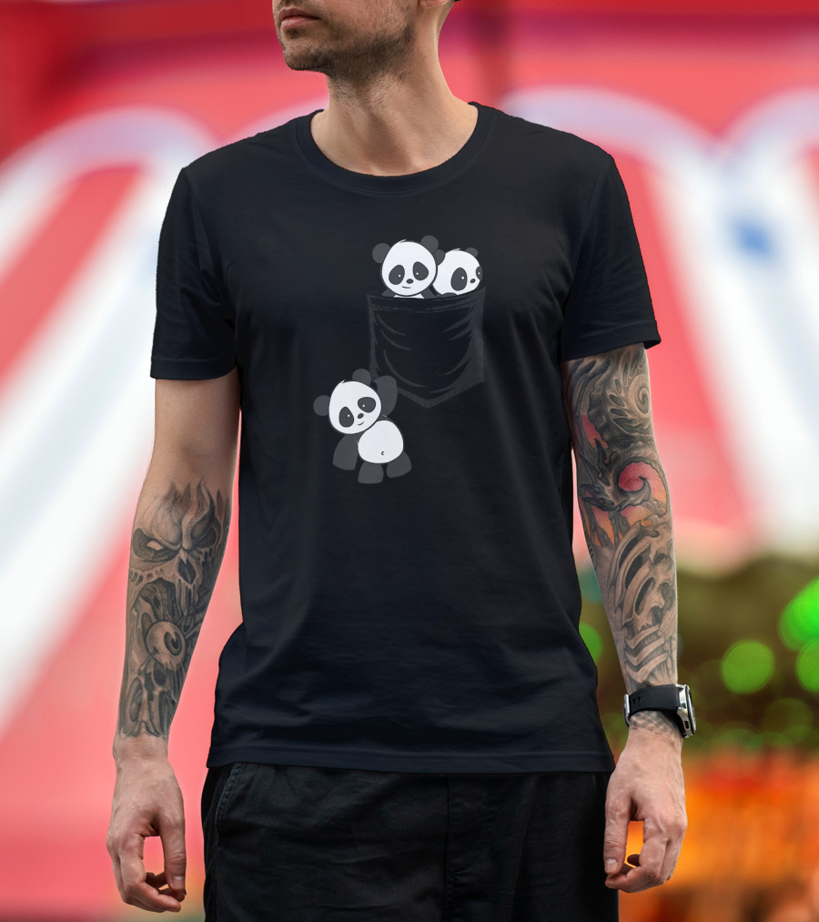 Panda Lovers Cute Kawaii Baby Pandas In Pocket T-Shirt