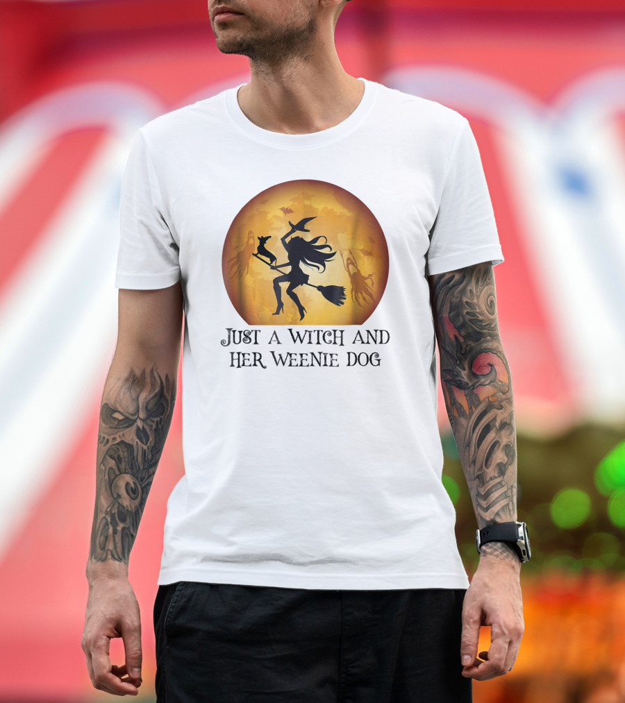 Just a Witch and Her Weenie Dog Halloween Dachshund Dog Funny T-Shirt