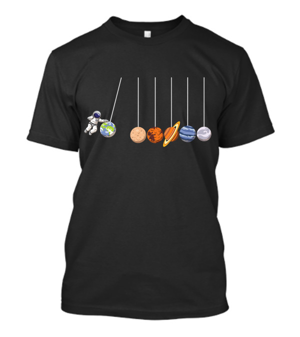 Astronaut Swinging Solar System Planets Newton's Cradle Concept T-Shirt