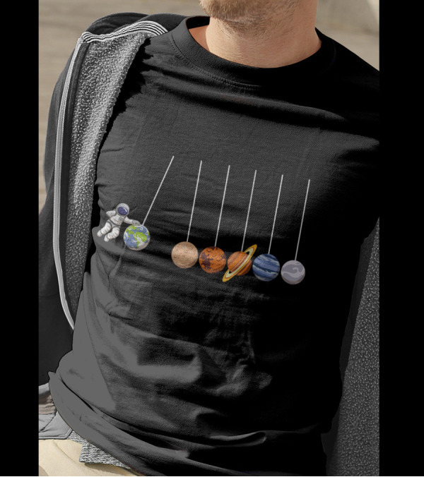 Astronaut Swinging Solar System Planets Newton's Cradle Concept T-Shirt