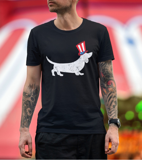 Premium T-Shirt: Patriotic American Dachshund 4th of July Uncle Sam Hat T-Shirt Patriotic American Dachshund 4th of July Uncle Sam Hat T-Shirt